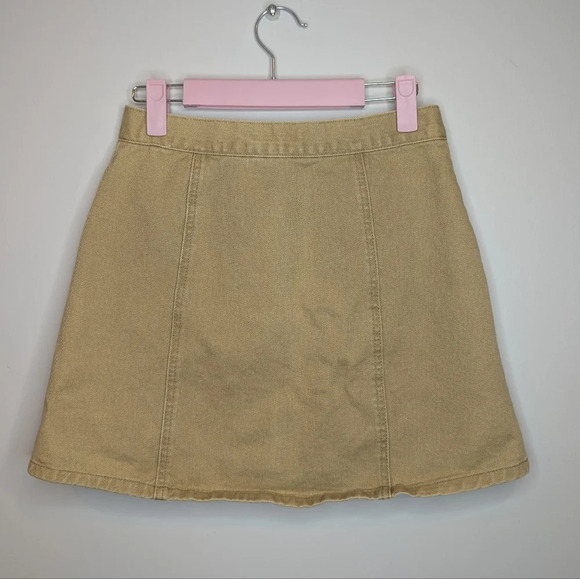 BDG Tan Khaki Denim Button Front Mini Skirt 100% Cotton Woman's Small - Picture 2 of 7